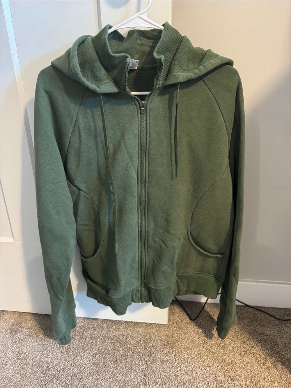 Olive Green Zip-Up Hooded Sweatshirt for Women